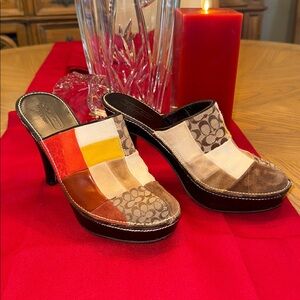 Coach Vintage Women's Multicolor Patchwork Mules 7B Very Good Condition
